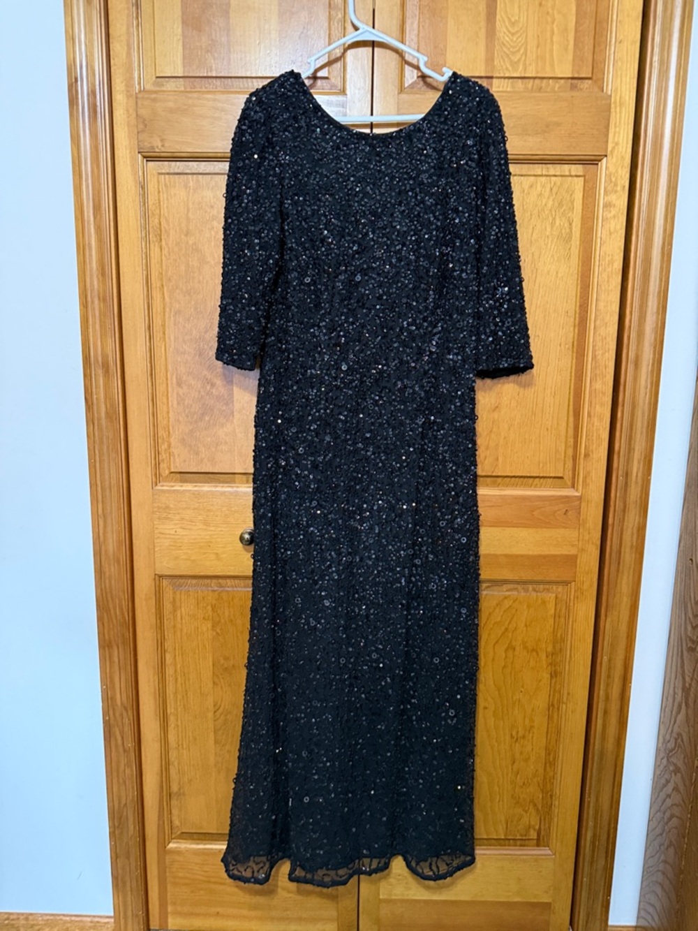 Adrianna Papell Black Beaded 3/4-Sleeve Gown